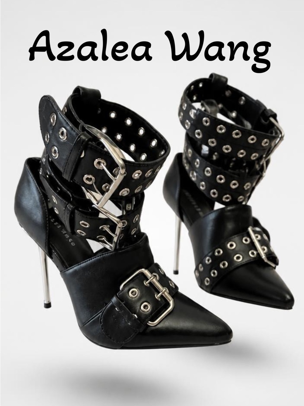 Azalea Wang Black Grommet Buckle Pointed Stiletto High Heels - Women's  Sz 7.5